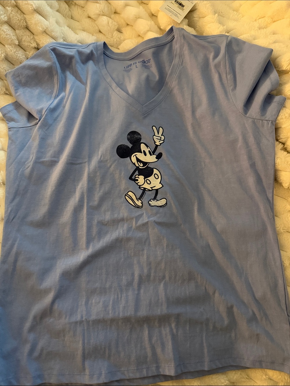 Life Is Good Light Blue V-Neck Mickey Graphic Tee